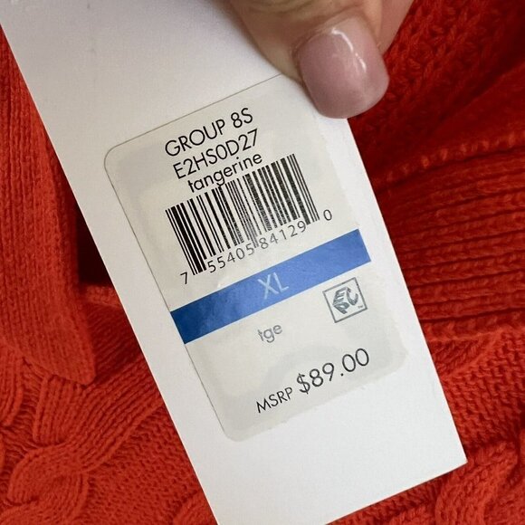 DKNY Cable Sweater XLARGE Knit pullover V-Neck Long-Sleeve Orange Tangerine NWT - Picture 7 of 9